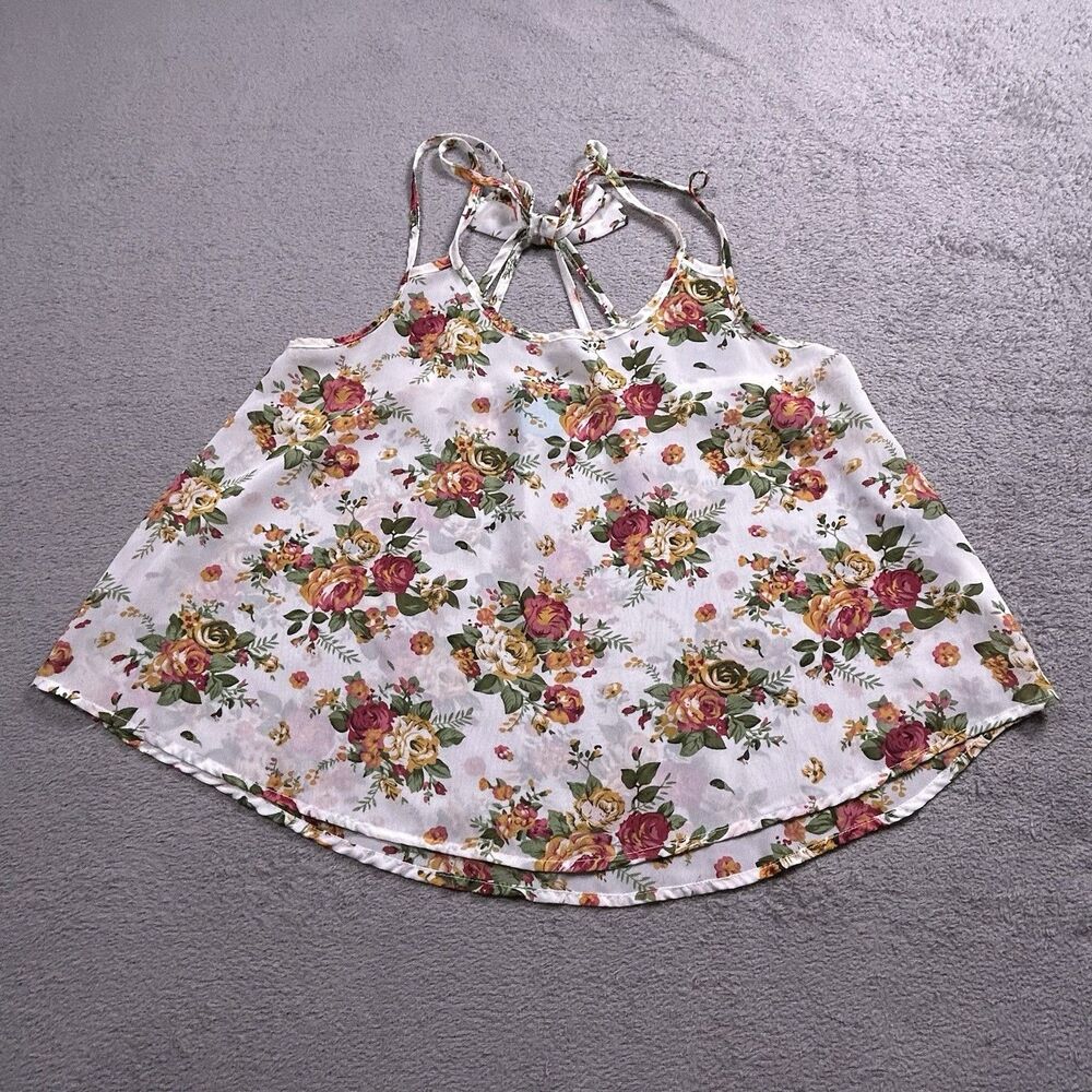 Color of Love Floral Tank Top Women's Medium Boho Strappy Back Bow Detail